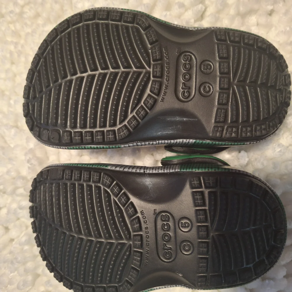 Little Kiids Black Crocs with Green Accents